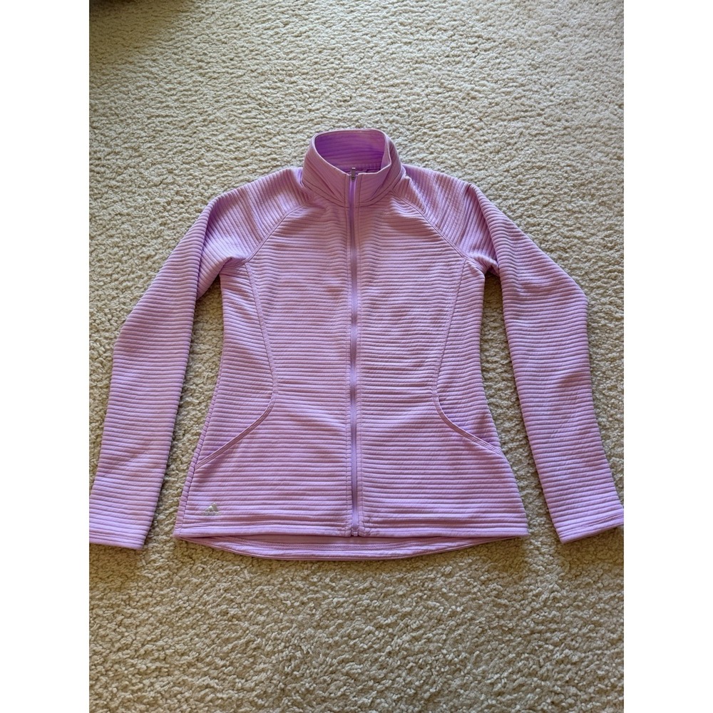 Adidas baby pink Women's Golf Jacket size S Full Zip Thumbholes 100% Polyester